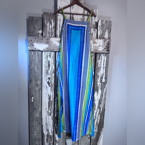 Donna Morgan Square Neck Spaghetti Strap Maxi Size 2 in Blue and Green NWT - Picture 4 of 7